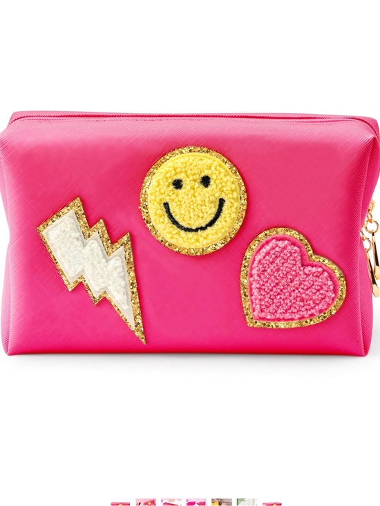 Handbags - PREPPY Cosmetic Bag Hot Pink/Rose Red Smiley & Heart Appliqué Pouch Waterproof